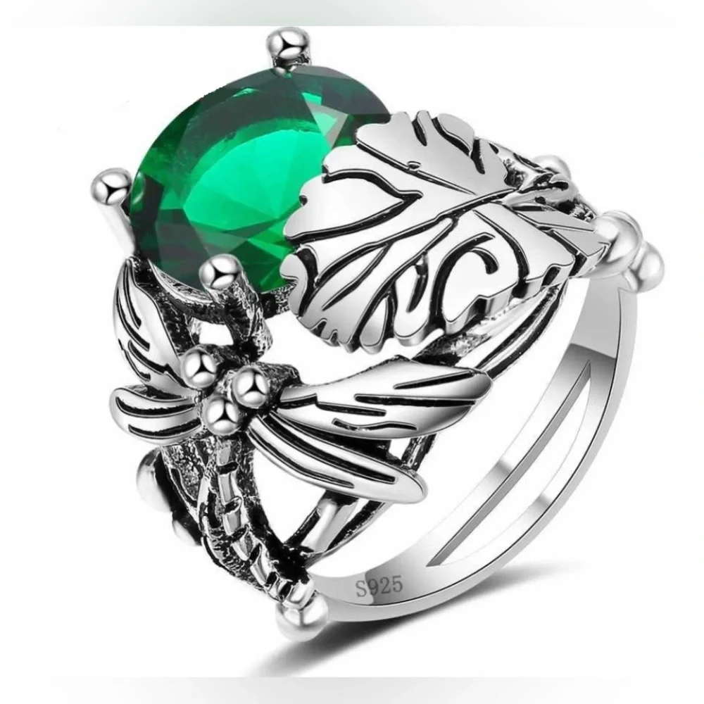 Green Dragonfly Leaf Ring - Picture 1 of 2